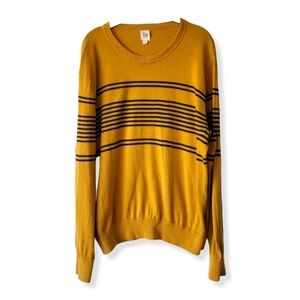Gap Mustard Yellow and Navy Strip Long Sleeve Knit Sweater Size L